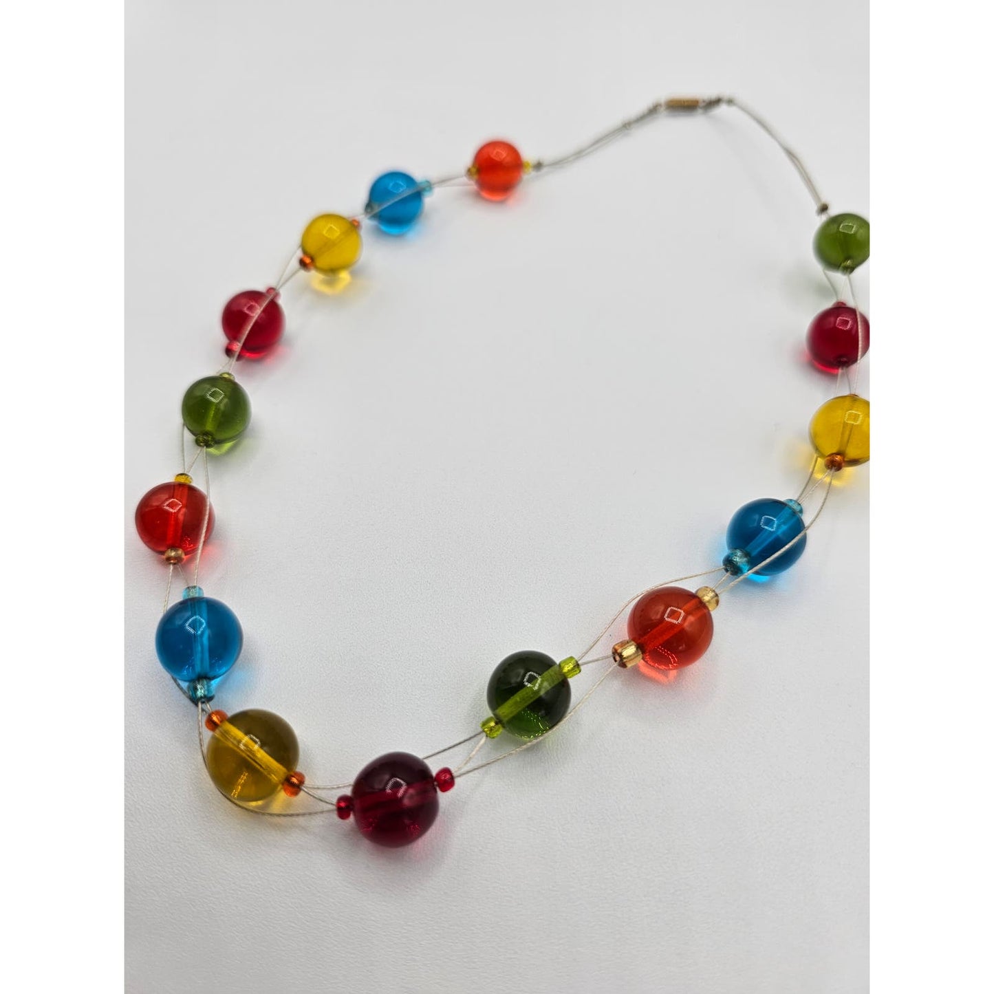 Vintage 1990s Rainbow Glass Beaded Necklace Round Beads Wire Detail