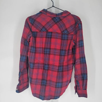 Aeropostale Womens Sz S Long Sleeve Button Up Plaid Shirt Red Blue Purple