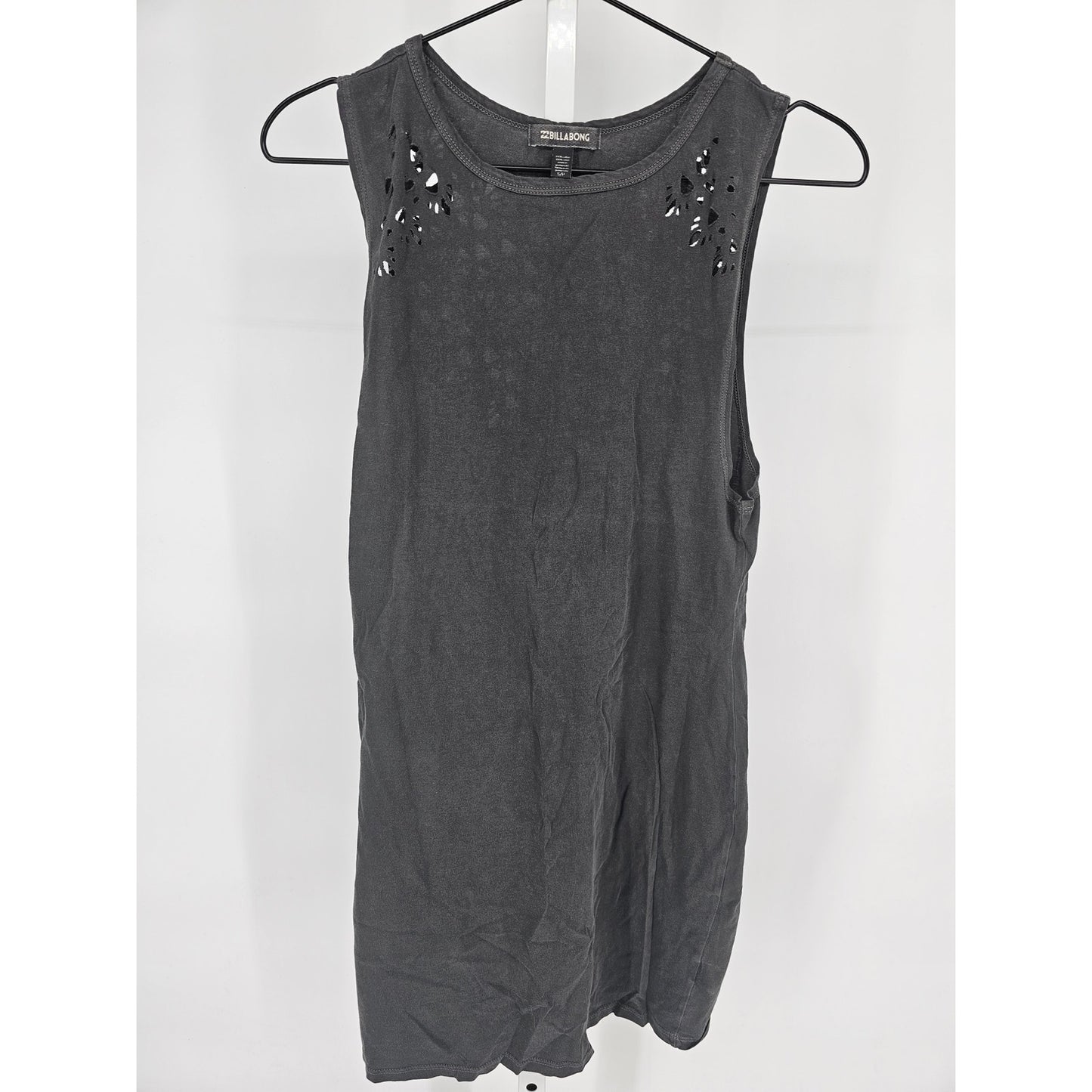 Billabong Womens Sz S Sleeveless Mini Dress Charcoal Gray Cutouts Cotton