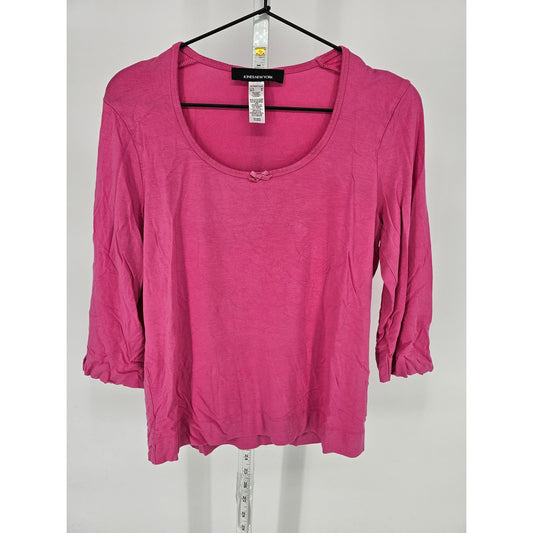 Jones New York Womens Sz M 3/4 Sleeve T Shirt Solid Pink Scoop Neck