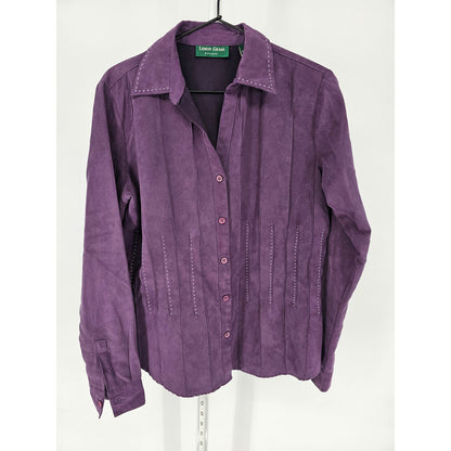 Lemon Grass Studio Womens Sz M Long Sleeve Faux Suede Button Up Blouse Purple