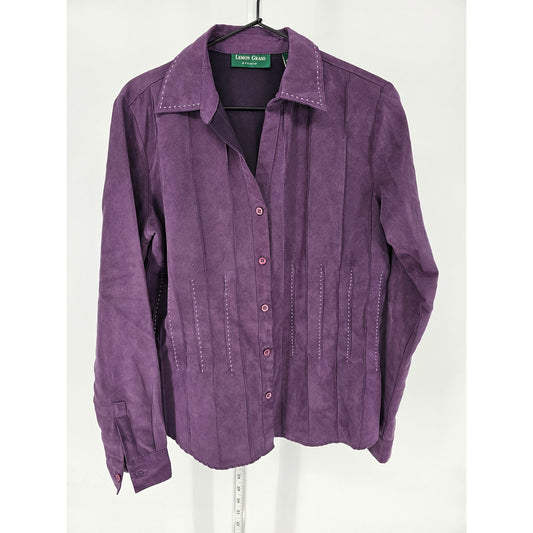 Lemon Grass Studio Womens Sz M Long Sleeve Faux Suede Button Up Blouse Purple