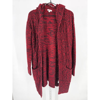 Merona Womens Sz XS Knee Length Open Front Cardigan Sweater Dark Red Cableknit