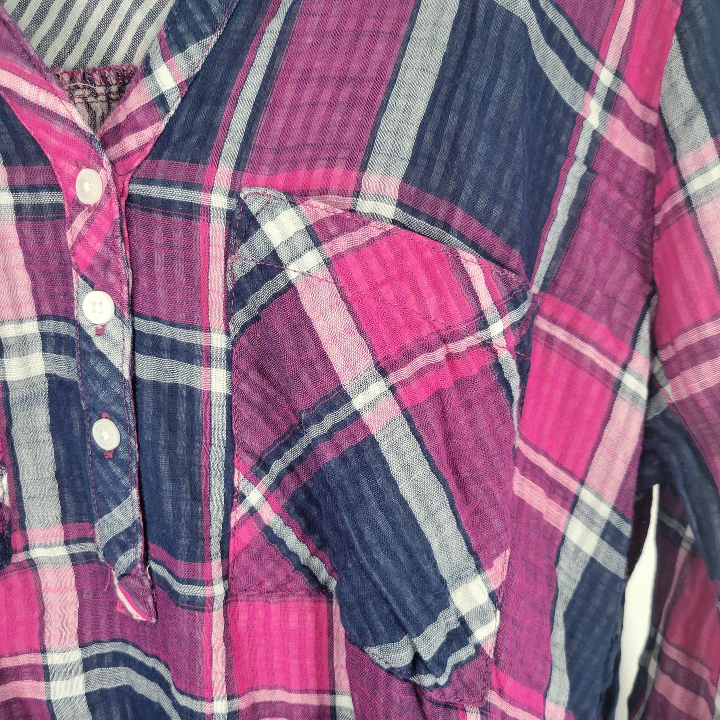 ANA A New Approach Womens Sz M Long Sleeve Plaid Henley Shirt Pink Purple