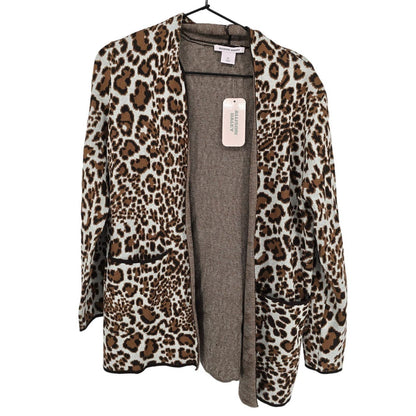 Allison Daley Womens Sz M Open Front Cardigan Sweater nit Animal Print NEW