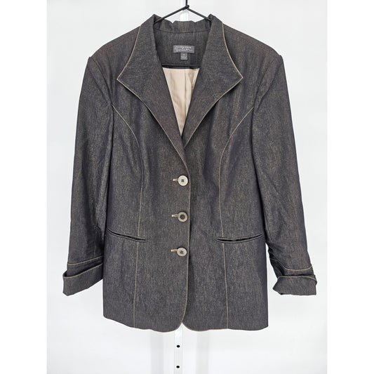 Vintage 1980s Classiques Entier Womens Sz 14 Hip Length Denim Blue Blazer Jacket