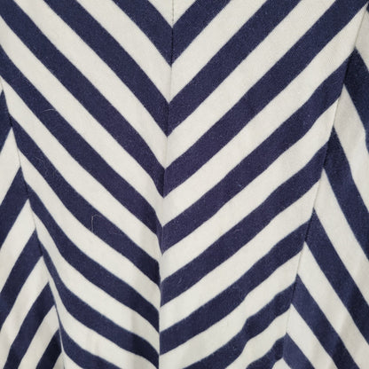 Monteau Womens Sz L Knee Length A Line Dress Blue White Chevron Short Sleeve