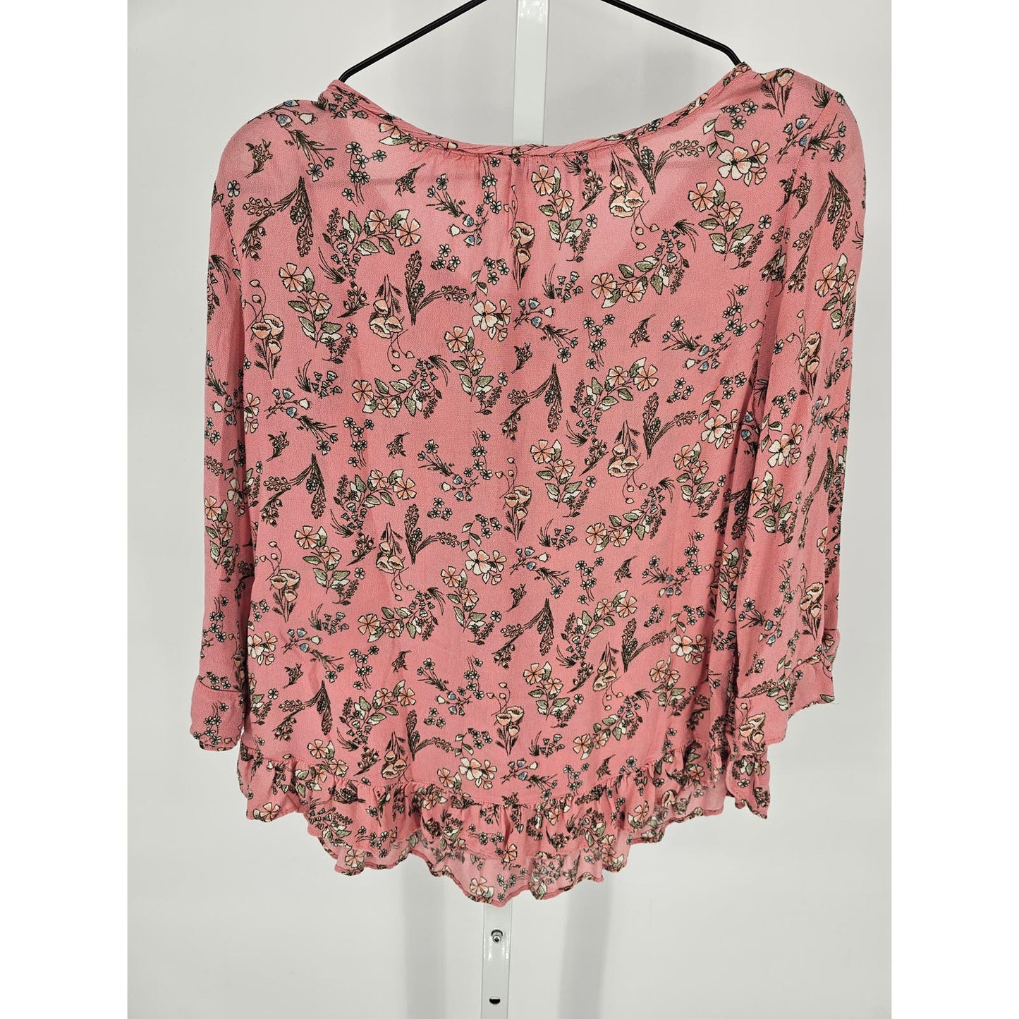 Gap Womens Sz S 3/4 Sleeve Boho Blouse Pink Floral Dainty