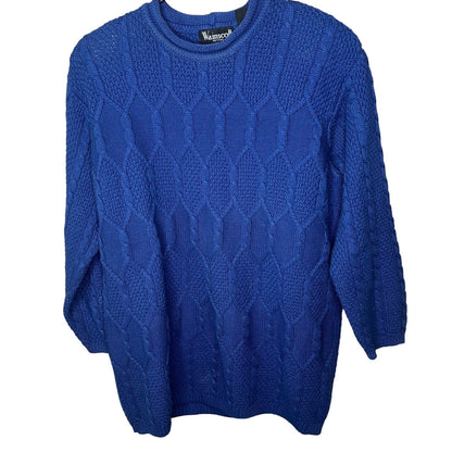 Wainscott Petites Womens Sz S 100% Cotton Thick Knit Sweater Blue