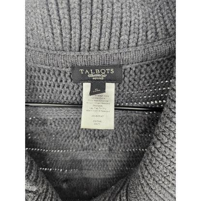 Talbots Womens Sz S Short Sleeve Knit Cardigan Sweater Gray Cable Knit