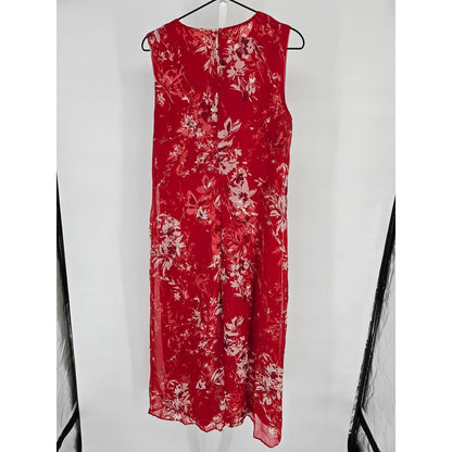 En Focus Studio Womens Sz 12 Maxi Length Sleeveless Floral Dress Red White