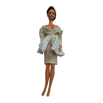 Vintage 1990s RARE Ethnic Barbie Doll In Gold Dress Brown Hair