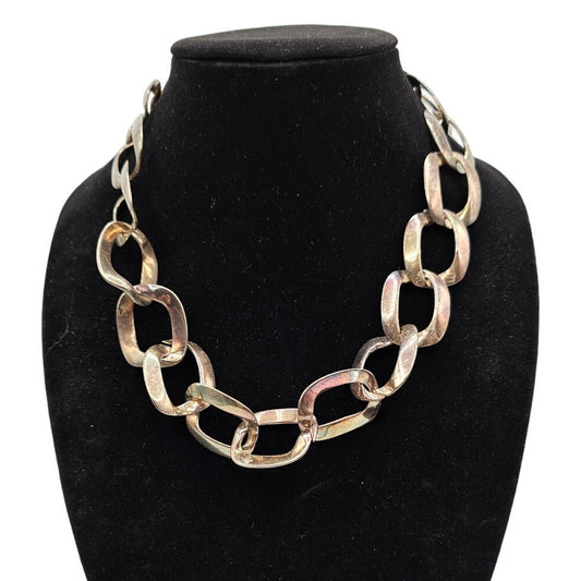 Chicos Womens Large Chain Necklace Gold Silver Tarnished Chunky Statement Piece