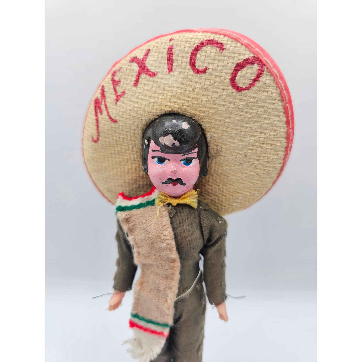 Vintage 1950s Mexican Man Bisque Souvenir Doll Folk Art Sombrero