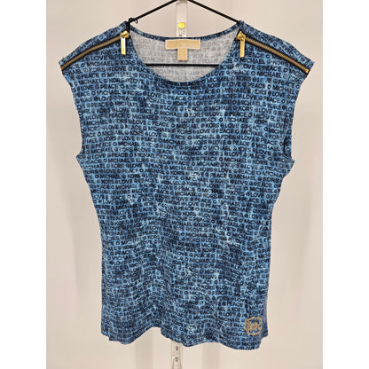 Michael Kors Womens Sz S Short Sleeve T Shirt Blue Gold Peace Love