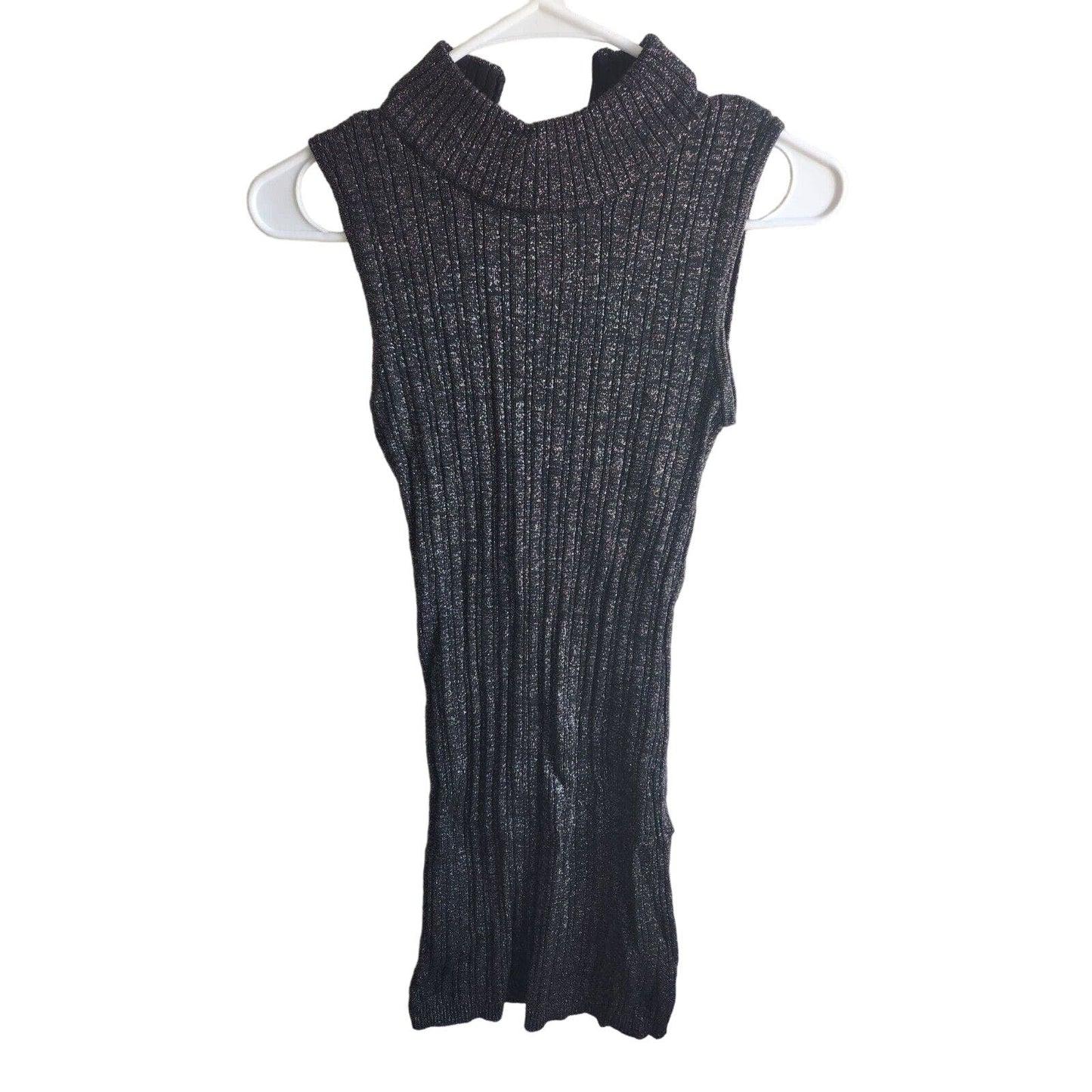 Vintage Y2K XOXO Womens Sz M Mini Sweater Dress Silver Metallic Sleeveless