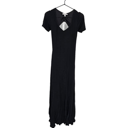 Moa Moa Womens Sz L Open Back Short Sleeve Maxi Dress Solid Black Vintage Y2K