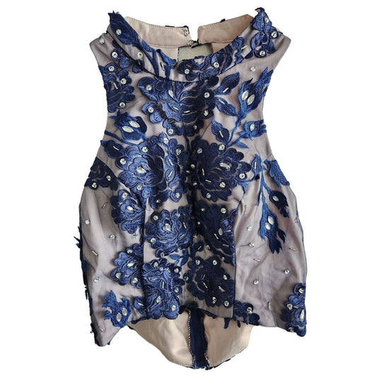 Sequin Hearts Juniors Sz 11 Cropped Formal Top Embroidered Rhinestone Blue