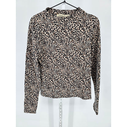 Liberty Love Womens Sz S Long Sleeve Fuzzy Mock Neck Top Leopard Print