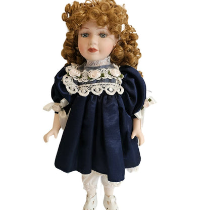 Vintage Ashton Drake Galleries Porcelain Doll Auburn Curly Hair Blue Dress