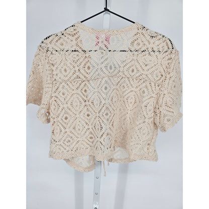 Future Collective Alani Noelle Womens Sz XXS Short Sleeve Crochet Top Ivory