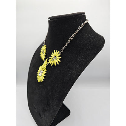 Vintage 1990s Statement Piece Collar Necklace Bright Yellow Rhinestones