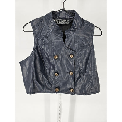 Last Kiss Womens Sz 1X Faux Leather Cropped Double Breasted Vest Slate