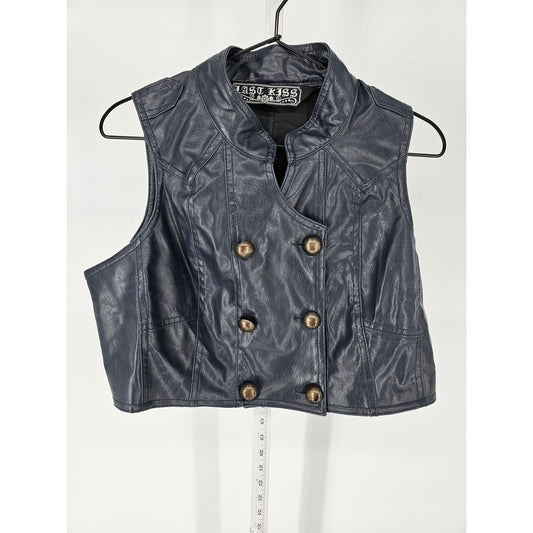 Last Kiss Womens Sz 1X Faux Leather Cropped Double Breasted Vest Slate