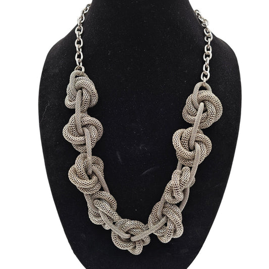 Vintage Silver Tone Knotted Chain Celtic Necklace Statement Piece