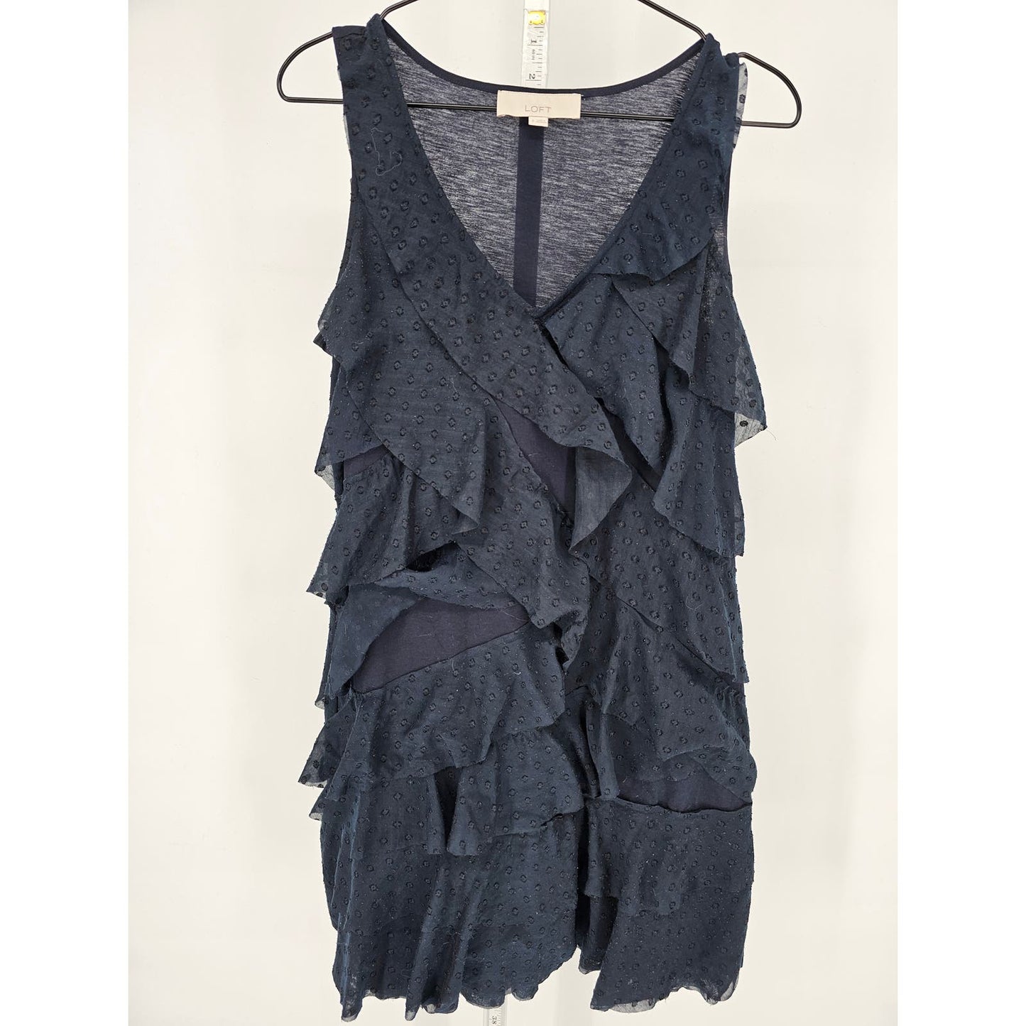 Ann Taylor LOFT Womens Sz 8 Knee Length Sleeveless Dress Navy Blue Ruffled