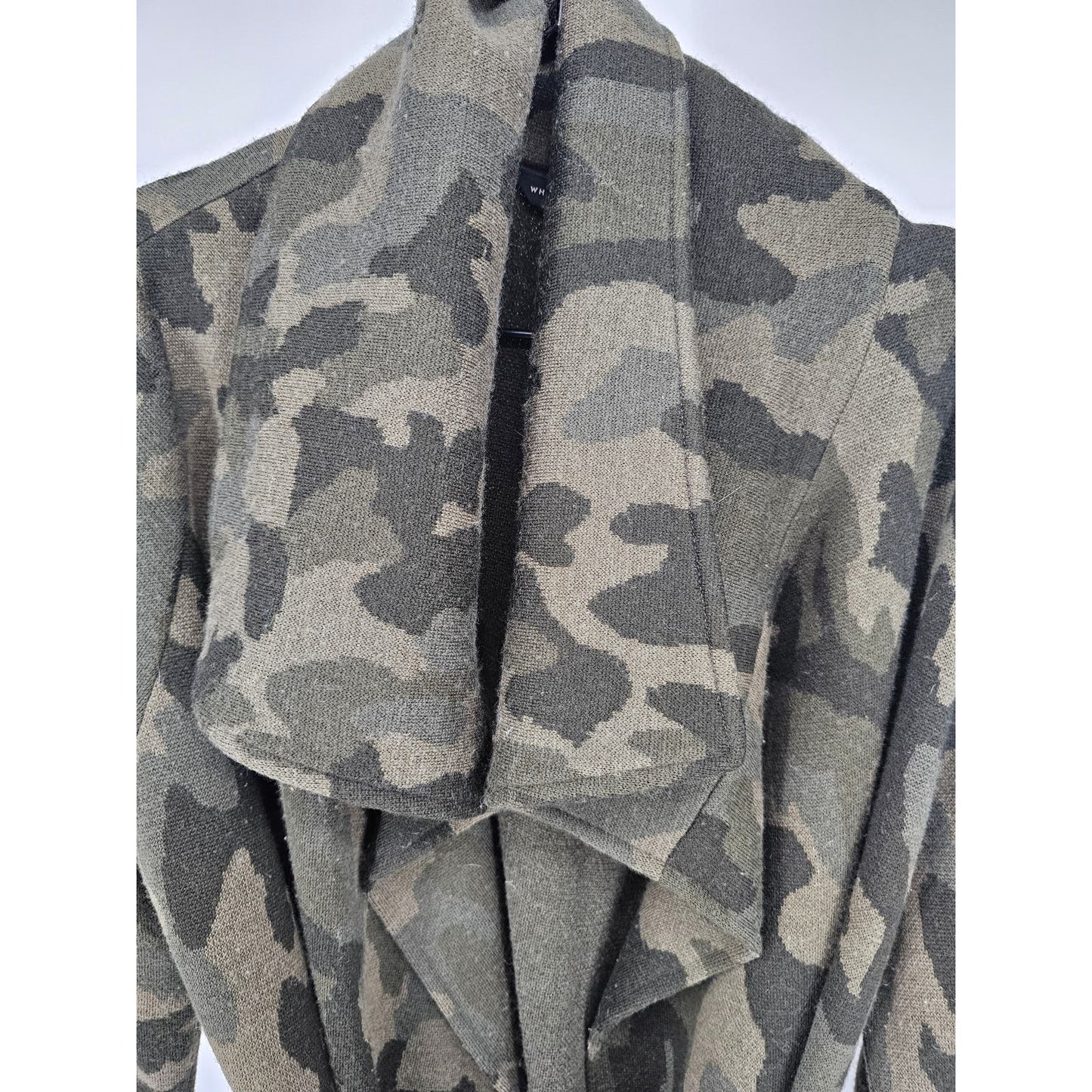 WHBM Womens Sz L Belted Wool Blend Knee Length Coat Green Camo Camouflage