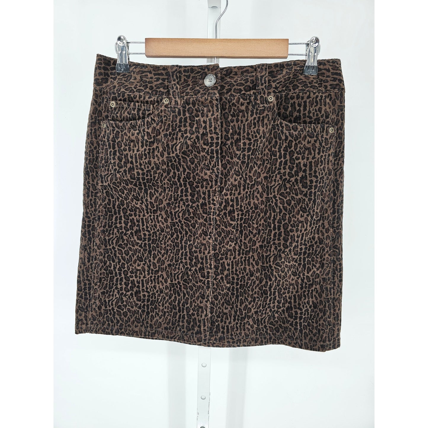 Ann Taylor Womens Sz 6 Leopard Print Corduroy Straight Skirt Brown