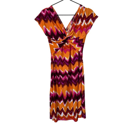 Christin Michaels Womens Sz S V Neck Knot Front Dress Pink Orange Vintage
