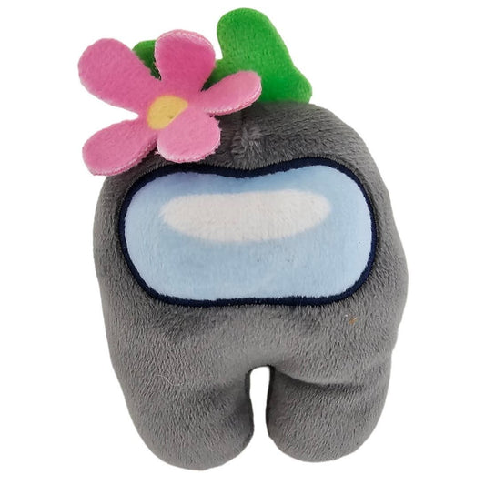 Among Us Plush Stuffed Animal Gray w/ Pink Flower on Head