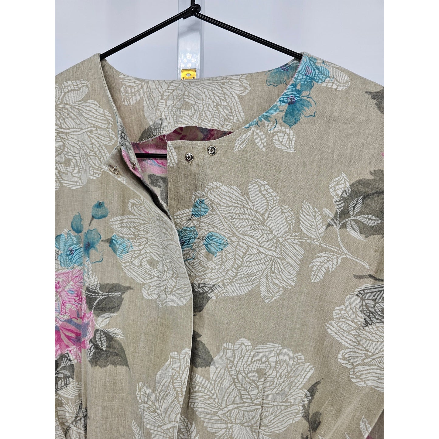 Vintage 1960s Womens Sz L Buton Blazer Kacet Beige Floral High Neckline