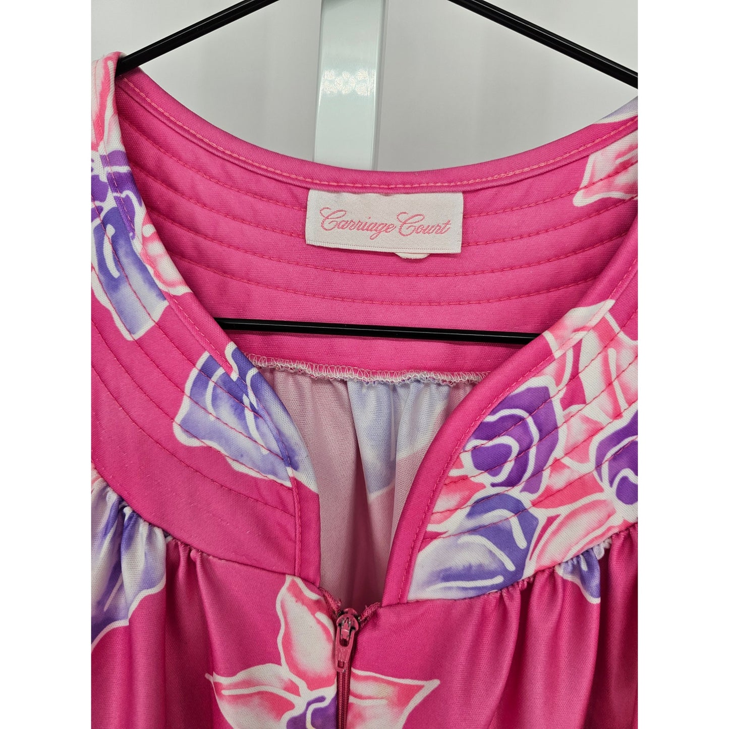 Sears Carriage Court Medium Nightgown Brushed Poly Satin Long Sleeve Pink Floral