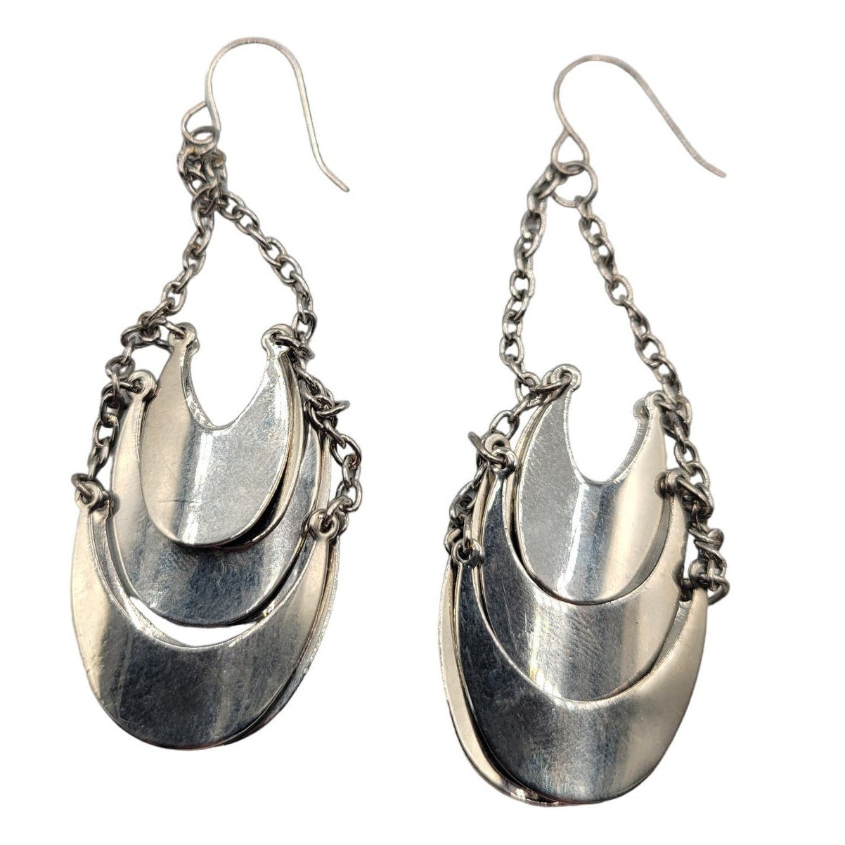 Vintage BARCS Silver TONE Amber Orange Glass CABOCHON Clip ON Earrings