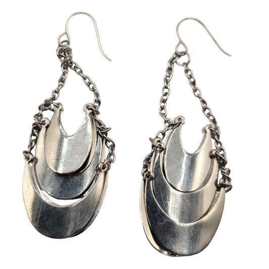 Vintage BARCS Silver TONE Amber Orange Glass CABOCHON Clip ON Earrings