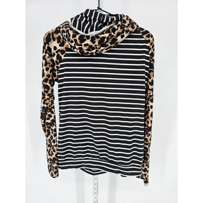 Andthewhy Womens Sz S Cowl Neck Long Sleeve Top Striped Leopard Print