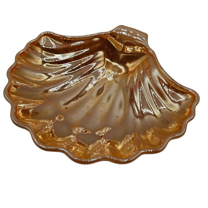 Vintage Anchor Hocking Luster Ware Shell Shaped Scallop Dish Peach Gold