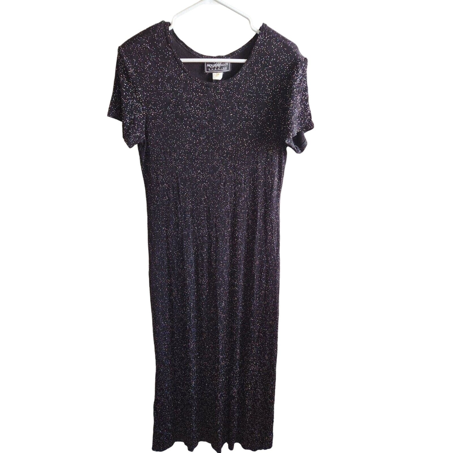 Vintage 1990s Molly Malloy Evening Sz 10 Black Glitter maxi Formal Dress