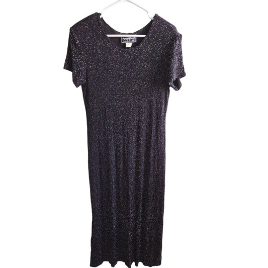 Vintage 1990s Molly Malloy Evening Sz 10 Black Glitter maxi Formal Dress