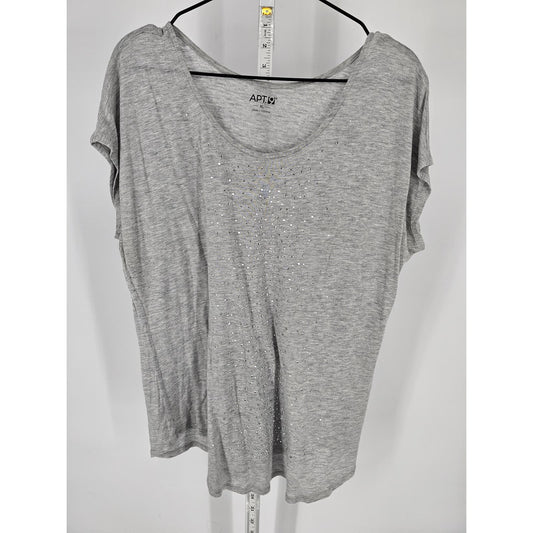 Apt 9 Womens Sz XL Short Sleeve Slouchy T Shirt Gray w/ Silver Rhinestones