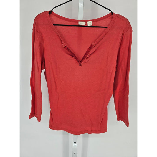 Vintage Y2K Caslon Womens Sz PM Petite Long Sleeve Coral Pink Top Satin Trim