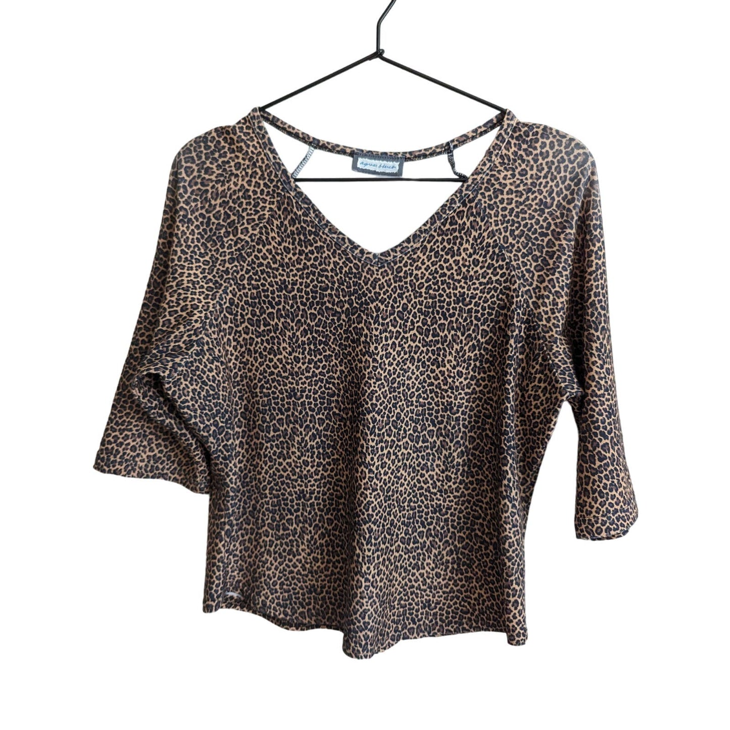 Vintage Y2K Aqua Blues Womens Sz L Cheetah Leopard Print V Neck Shirt