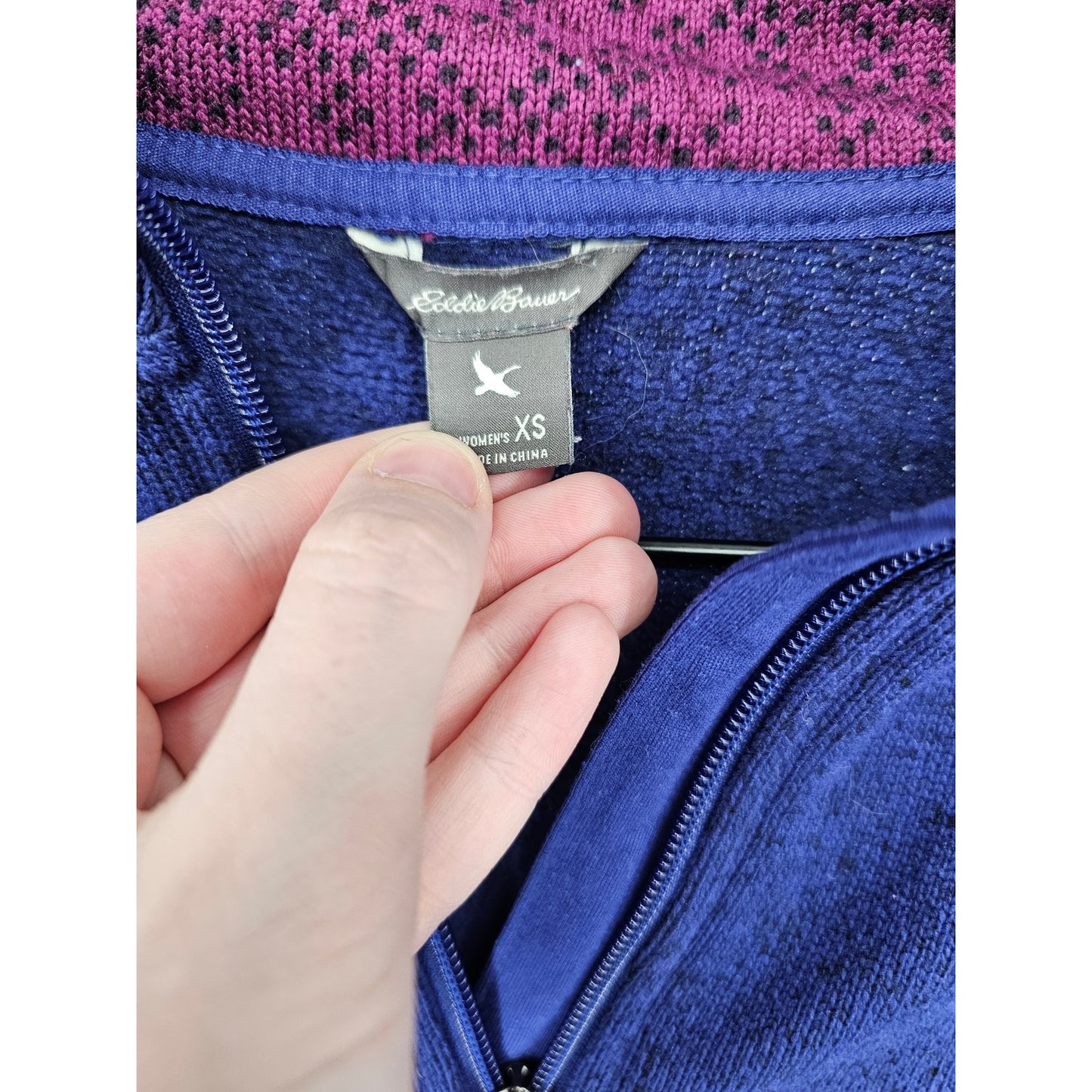 Eddie Bauer Womens Sz XS 1/4 Zip Cotton Jacket Purple Blue Fitted
