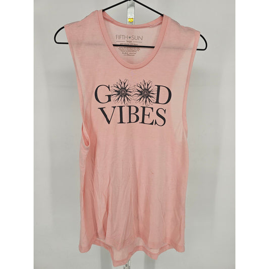 Fifth Sun Womens Sz L Tank Top Light Pink Good Vibes Floral Lightweight