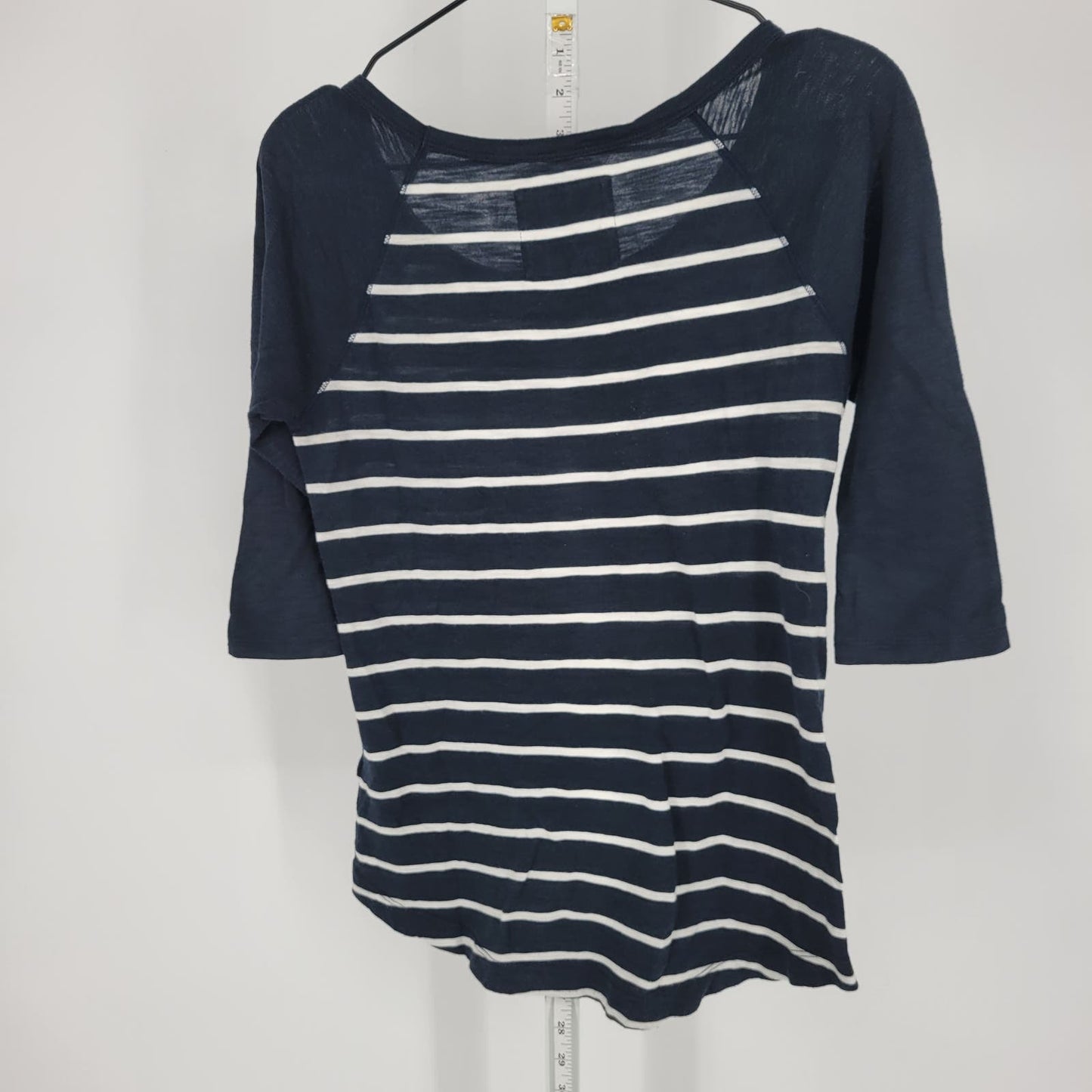 Abercrombie & Fitch Womens Sz S 3/4 Sleeve Striped T Shirt Navy Blue and White