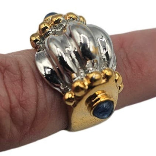 Vintage BARCS Silver TONE Amber Orange Glass CABOCHON Clip ON Earrings