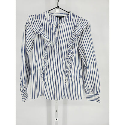 Banana Republic Womens 6P Petite Long Sleeve Button Up Blouse Blue White Stripe